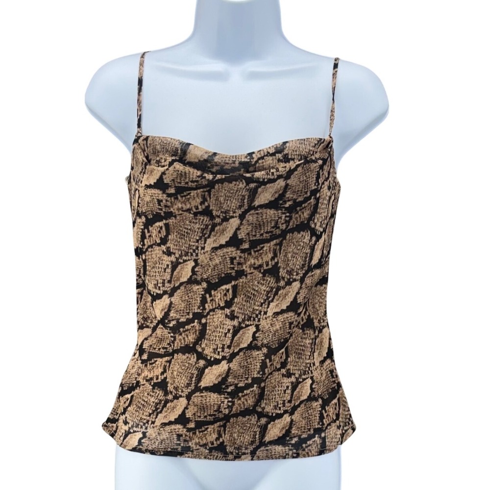 ASTR The Label Darla Cowl Neck Cami Top Snake Print Brown Neutral Capsule Rare